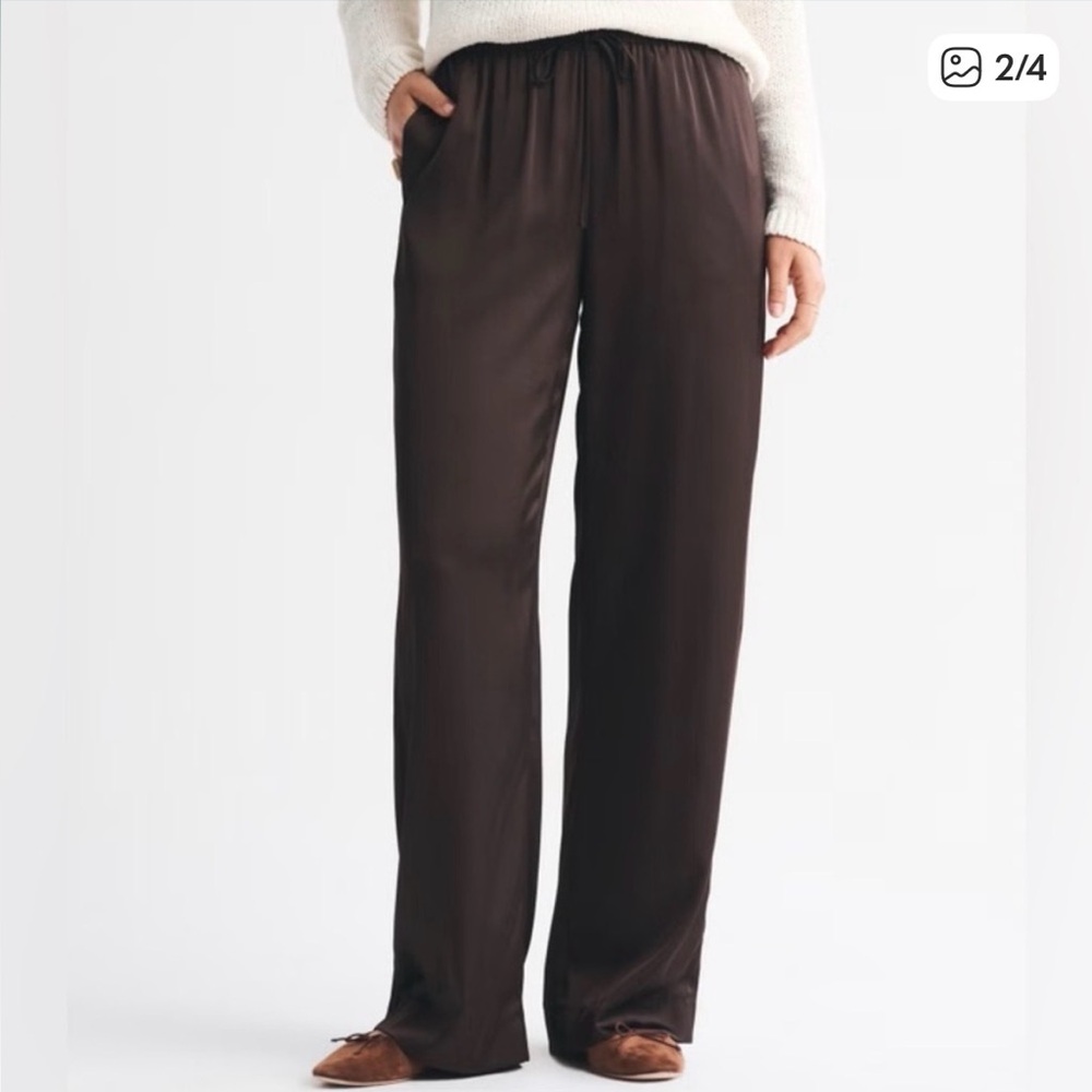 NWT Abercrombie Satin Pull On Pants - Dark Brown size XXL short wide leg - Picture 1 of 11